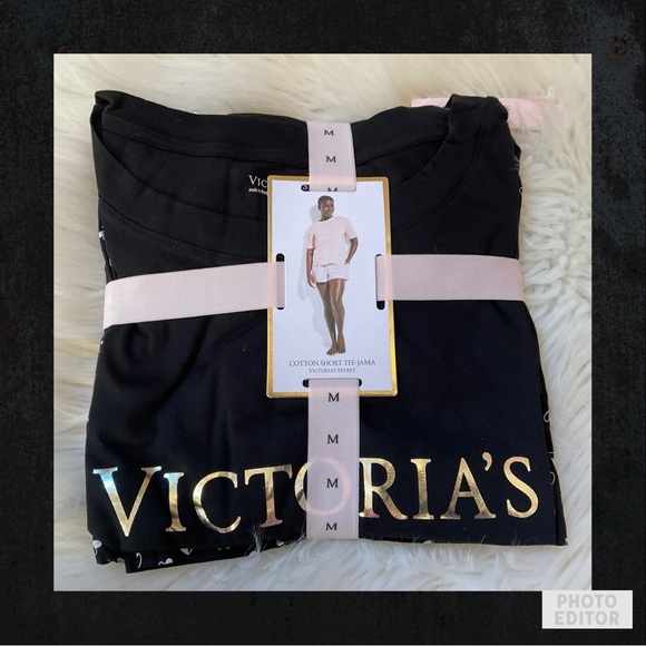 Victoria's Secret Other - Victoria’s Secret Cotton Short Tee-Jama Set - NWT - Size Medium - Black Hearts
